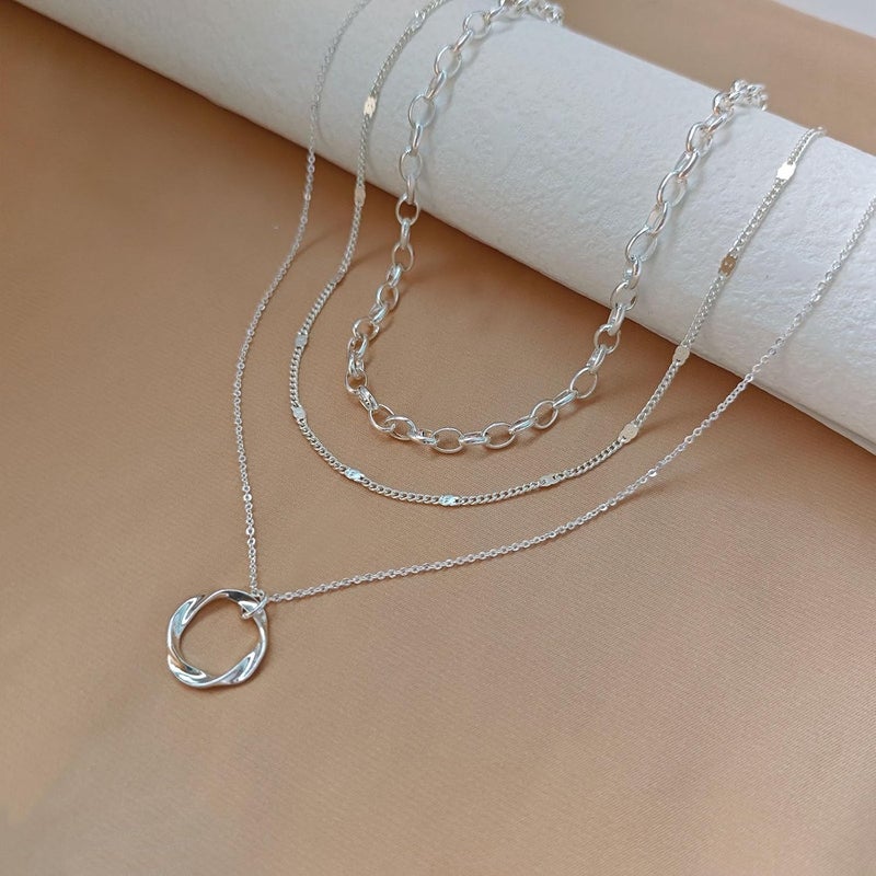 OGD Store Layered CZ Rondelle Pendant Necklaces for Women, 14K Gold Plated Trendy Mariner Chain Dainty Circle Rondelle Pendant Choker Necklace for Women Two-Toned Cubic Zirconia Gold Necklace - Image 5